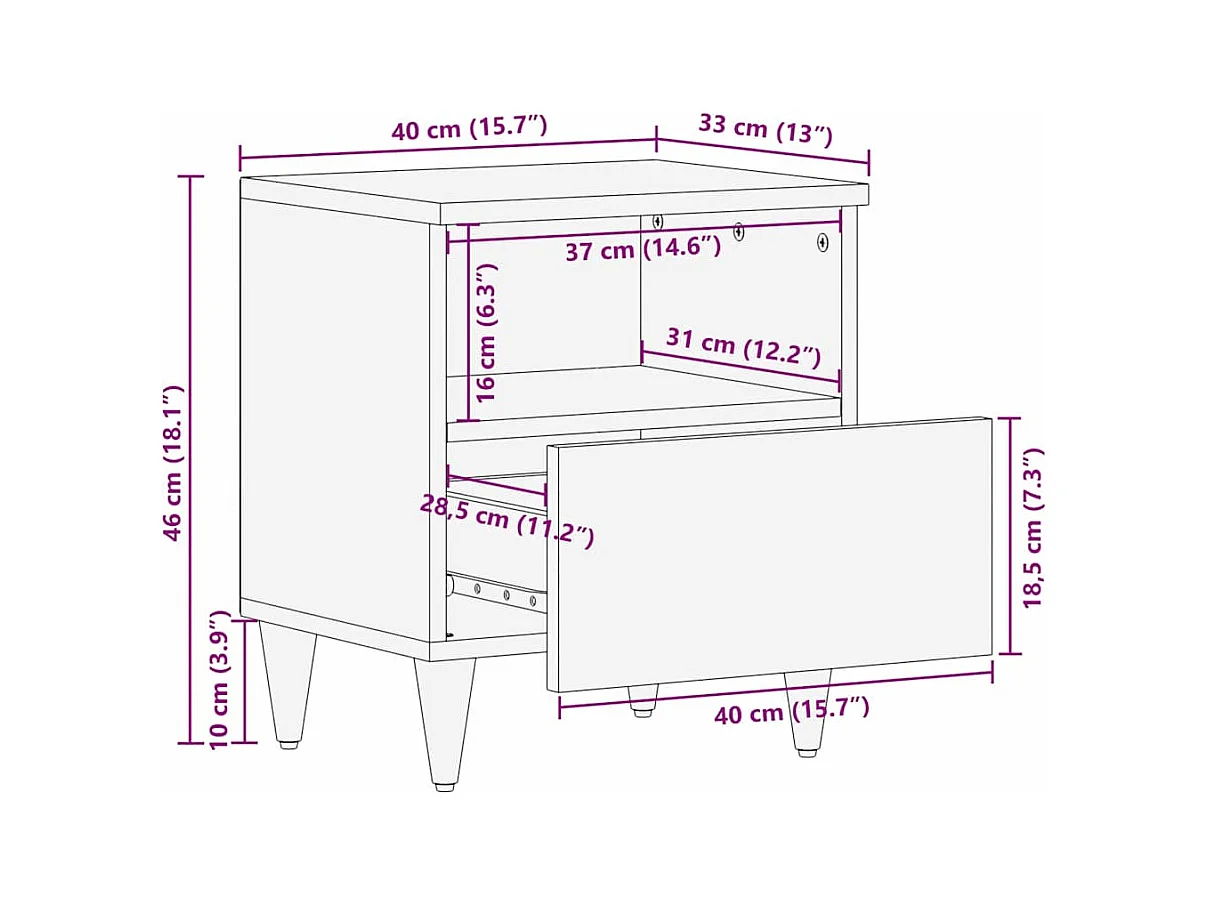 Table de chevet avec tiroir Noir et or 40 x 33 x 46 cm