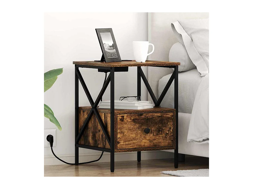 Cabinet de chevet avec tiroir Chêne fumé 41.5 x 40.5 x 55 cm