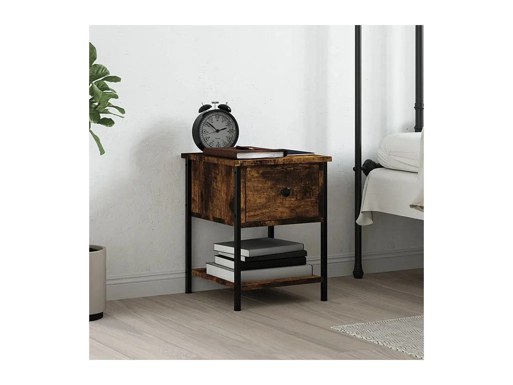 Nachtkastje van gerookt eikenhout 34x35,5x45 cm bewerkt hout