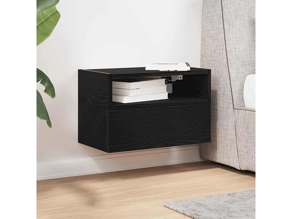 Comodino da parete nero 45x26x28,5 cm