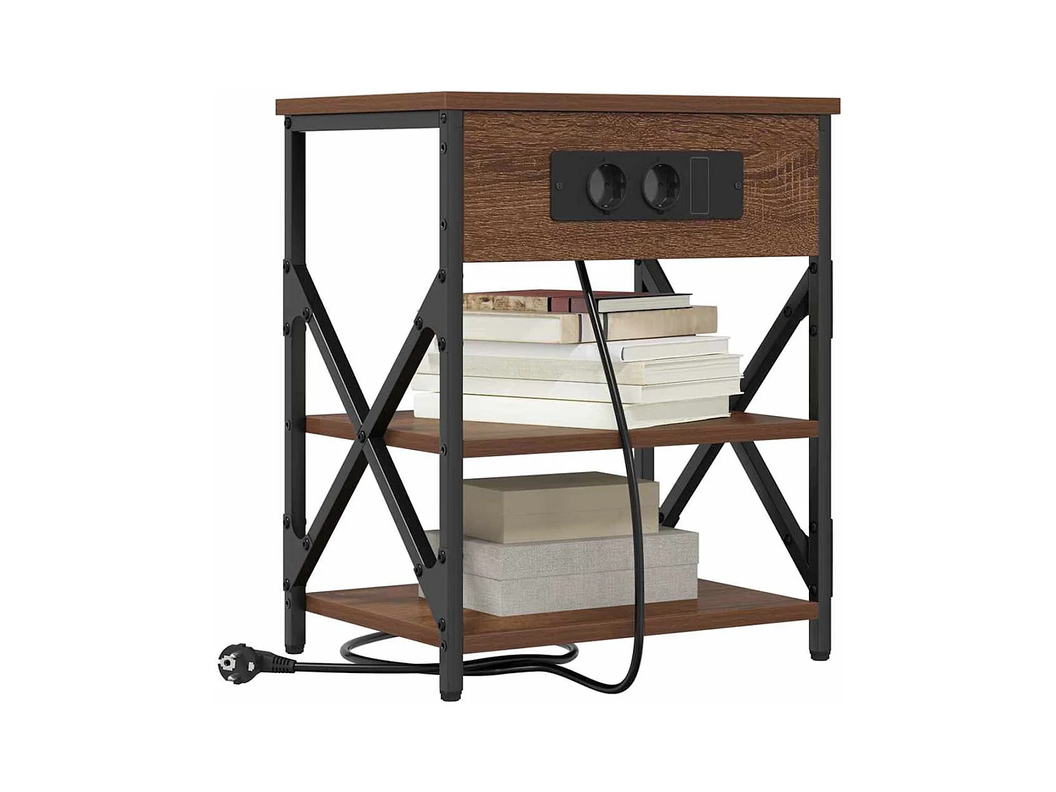 Comodino con stazione di ricarica 2 pezzi Rovere marrone