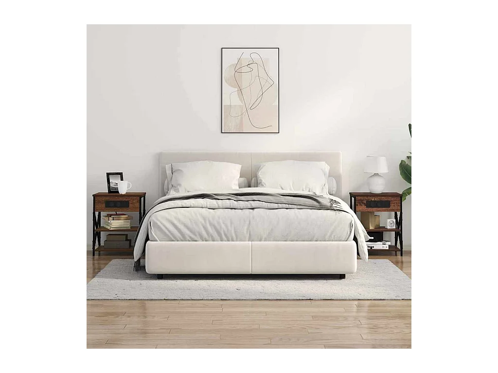 Comodino con stazione di ricarica 2 pezzi Rovere marrone