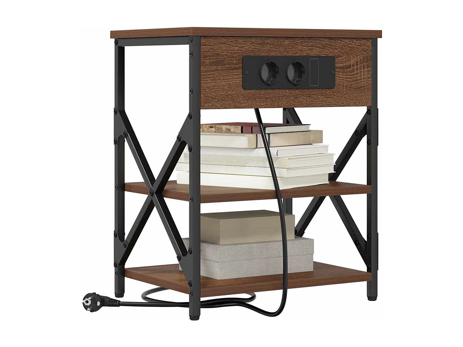 Table de nuit avec station de chargement 2 pcs Chêne marron