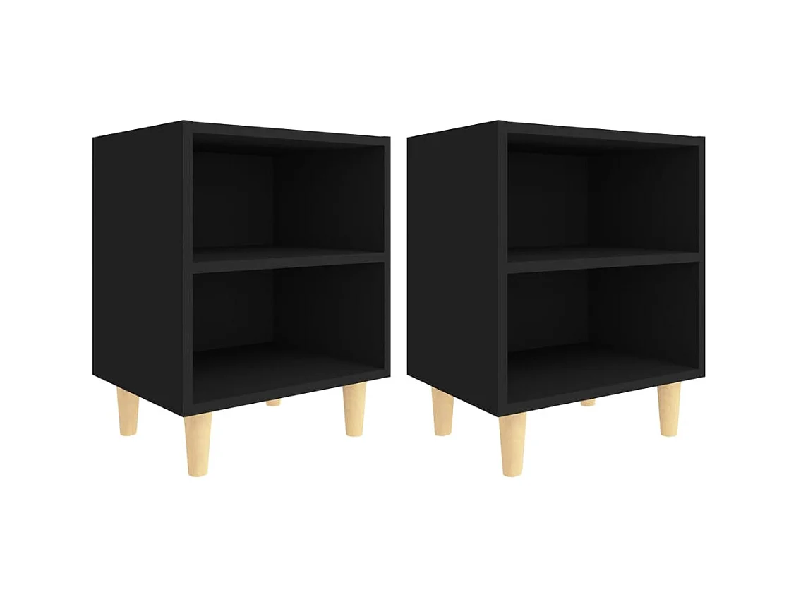 Tables de chevet avec pieds en bois 2 pcs Noir 40x30x50 cm