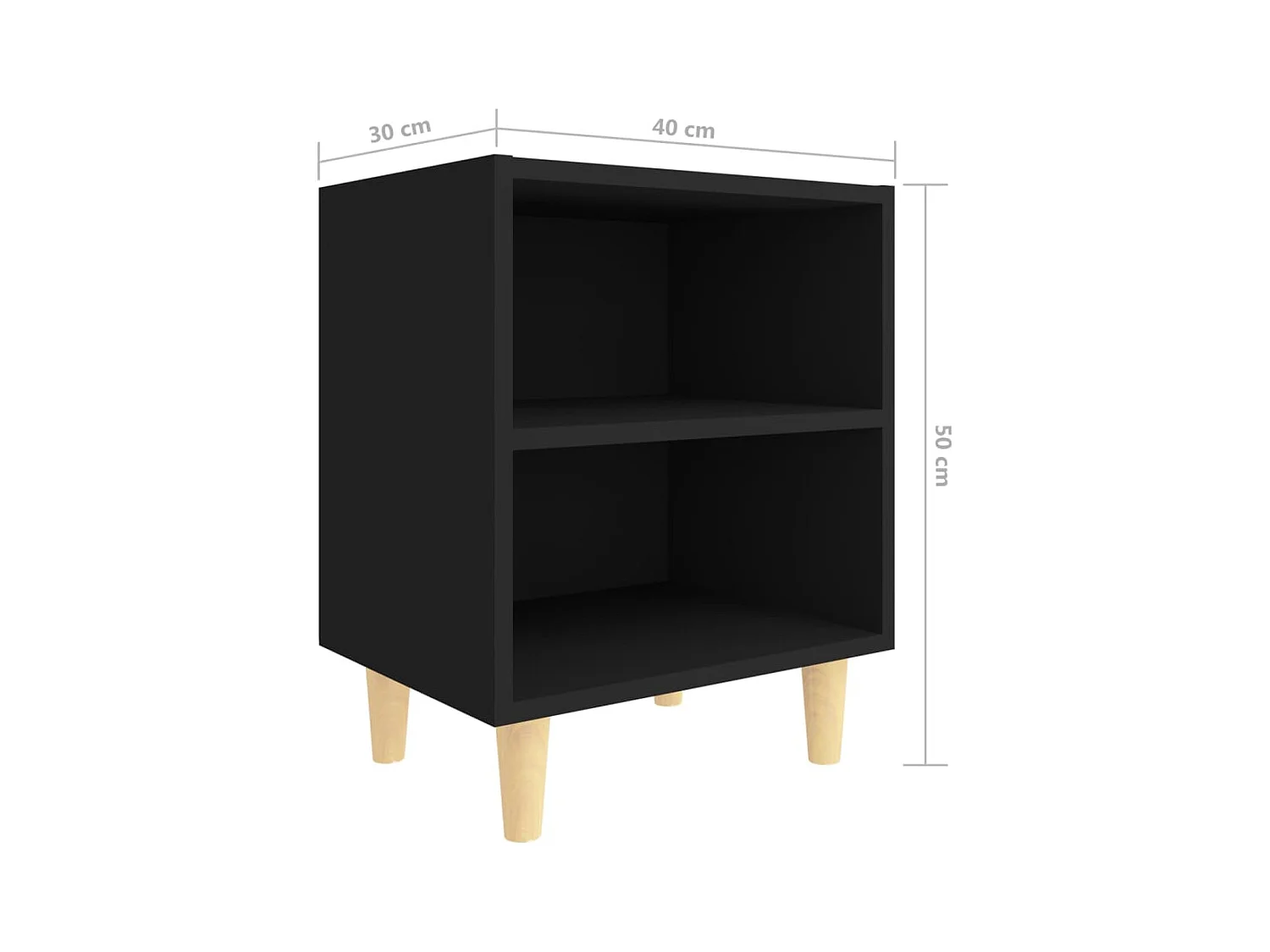Tables de chevet avec pieds en bois 2 pcs Noir 40x30x50 cm