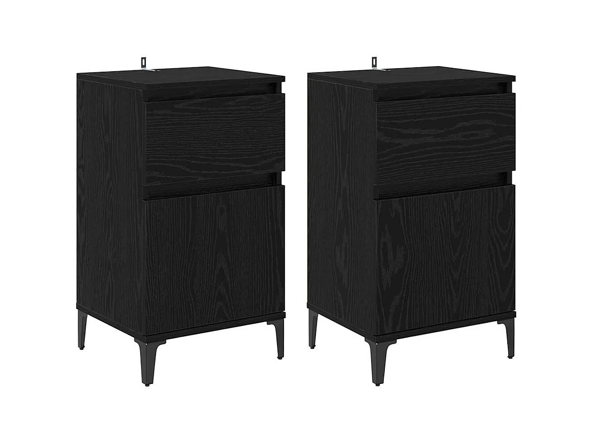 Nachtkastje met lade 2 stuks Zwarte eik 40 x 35 x 70 cm