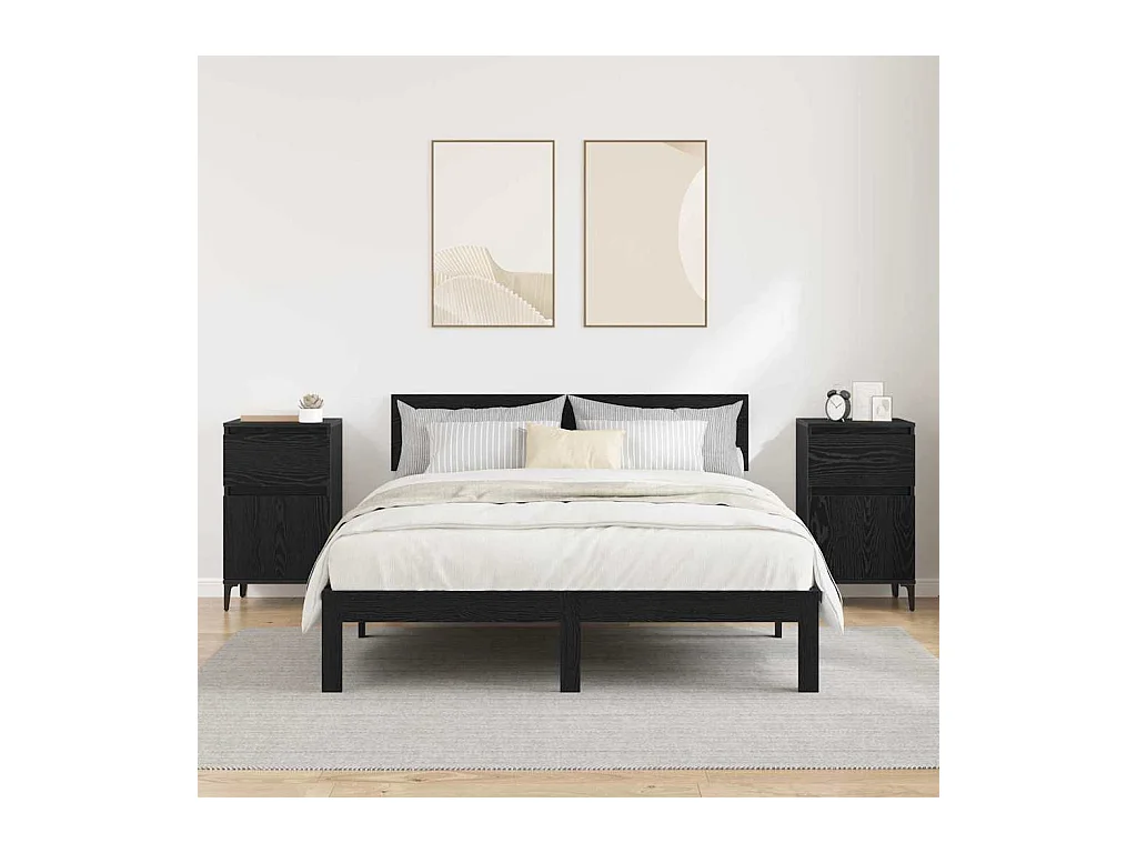 Nachtkastje met lade 2 stuks Zwarte eik 40 x 35 x 70 cm