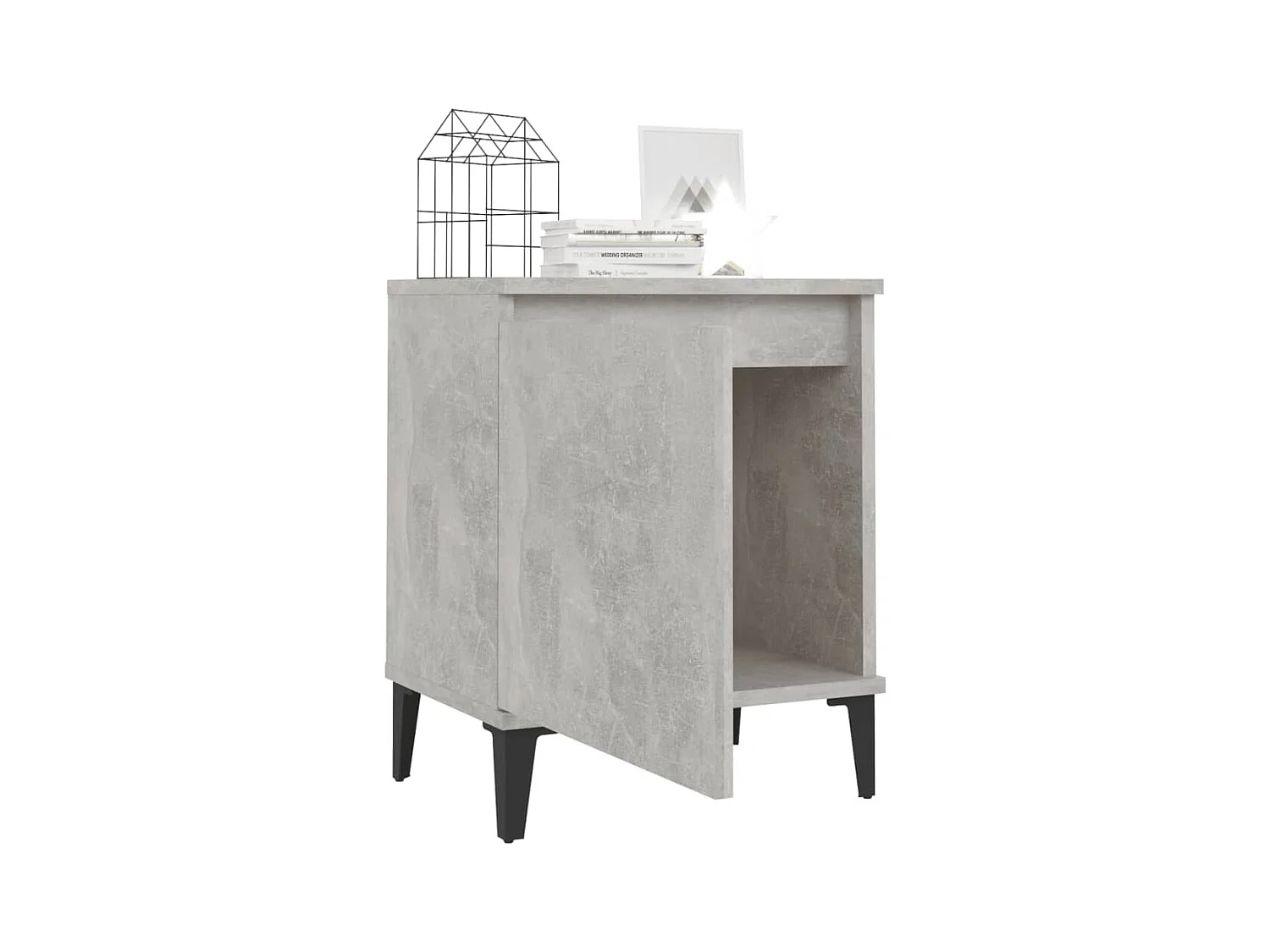 Mesita de noche con patas de metal gris hormigón 40x30x50 cm