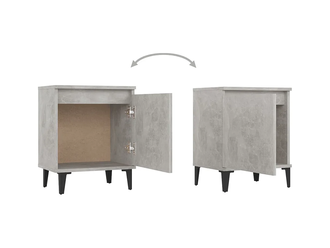 Mesita de noche con patas de metal gris hormigón 40x30x50 cm