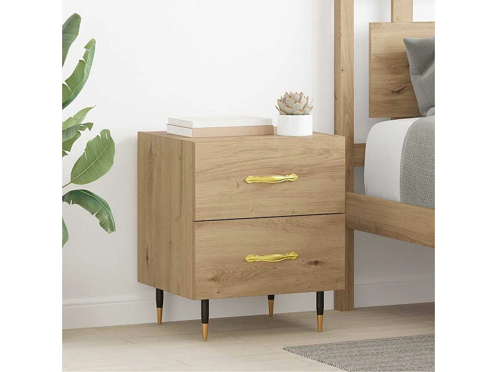 Comodino con cassetto, rovere lavorato a mano, 40 x 35 x 47,5 cm