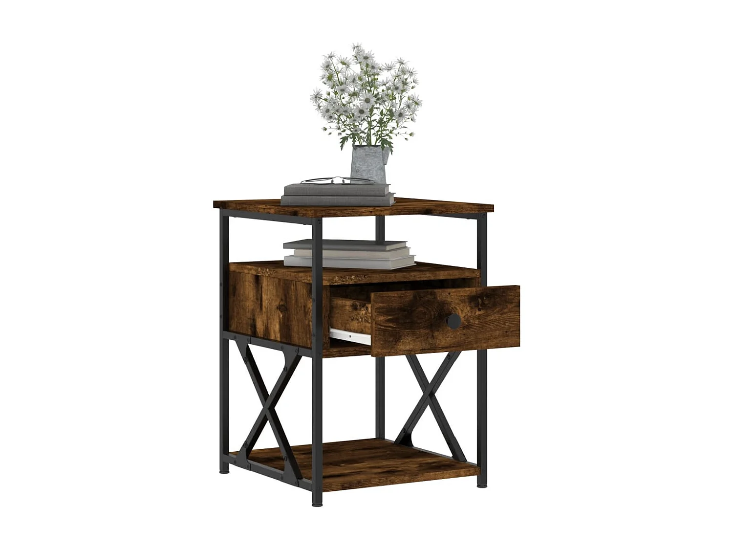 Table de chevet chêne fumé 40x42x55 cm bois d'ingénierie