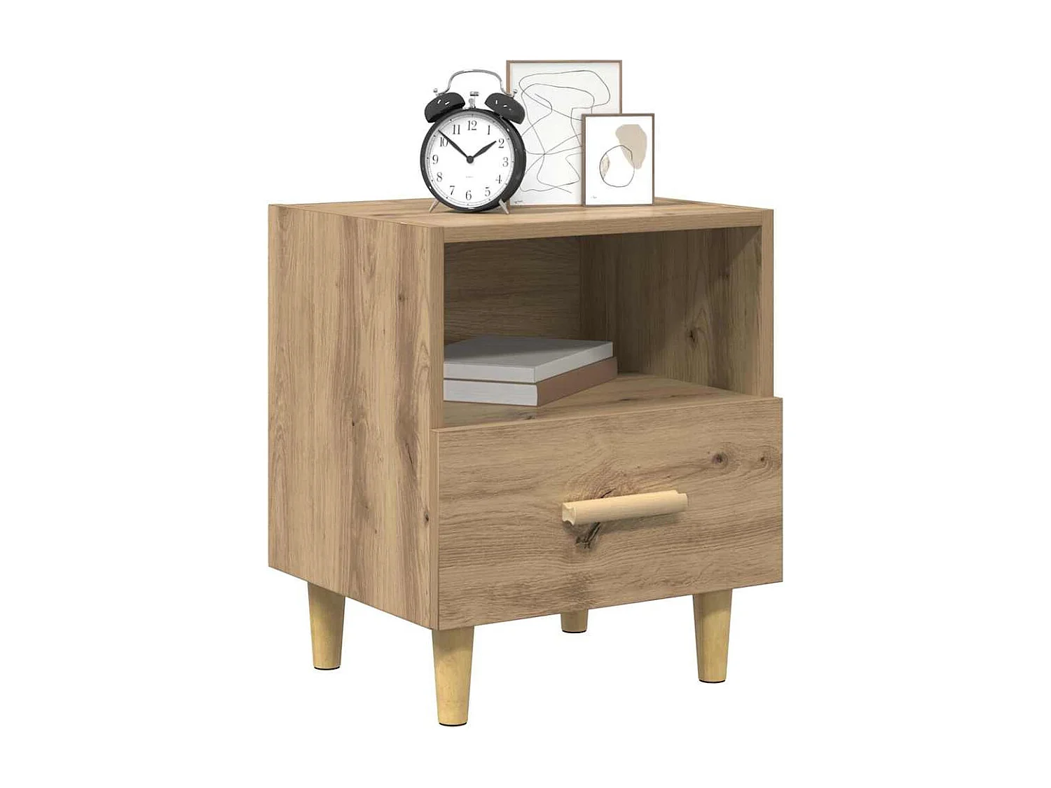 Comodino con cassetto, rovere lavorato a mano, 40 x 35 x 47,5 cm