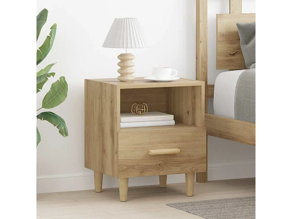 Cabinet de chevet avec tiroir chêne artisanal 40 x 35 x 47.5 cm