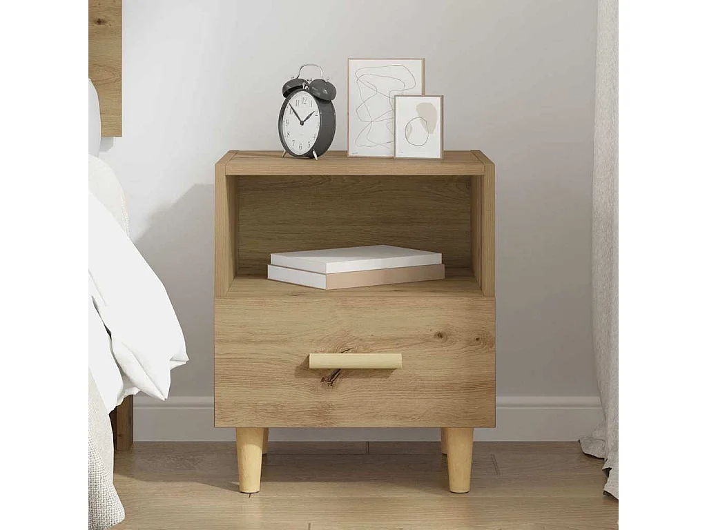 Cabinet de chevet avec tiroir chêne artisanal 40 x 35 x 47.5 cm