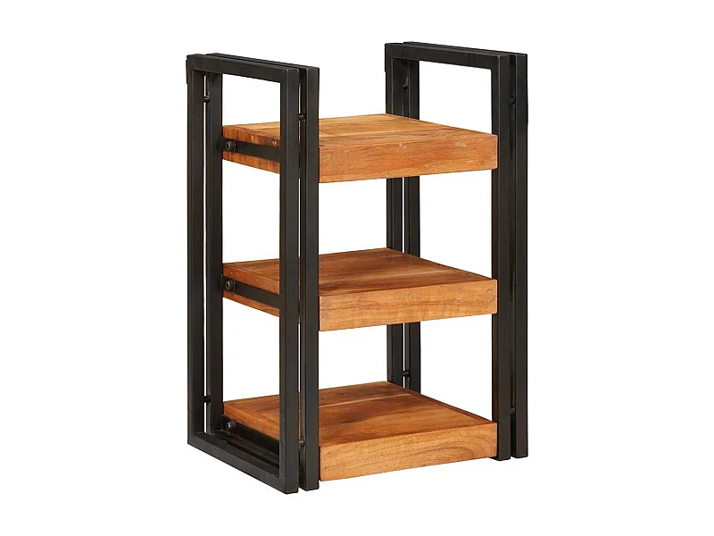 Comodino Marrone e nero Legno massello di acacia