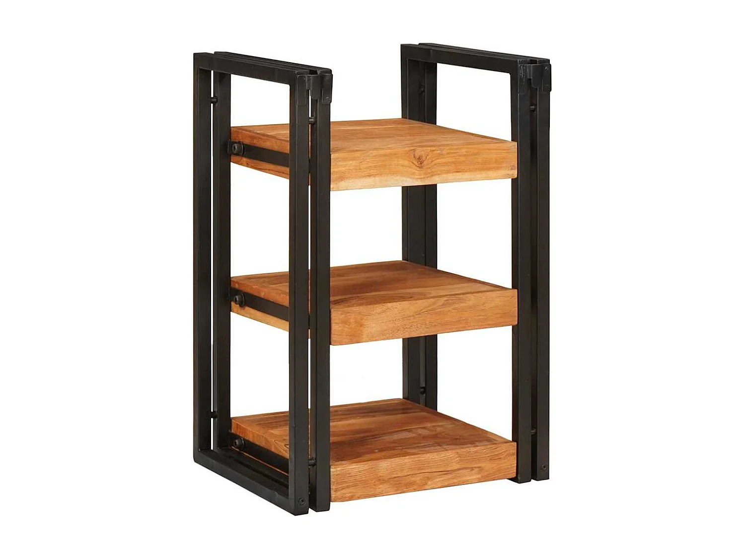 Comodino Marrone e nero Legno massello di acacia