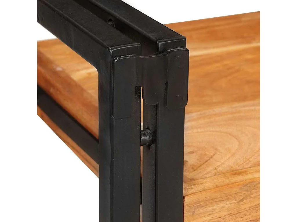 Comodino Marrone e nero Legno massello di acacia