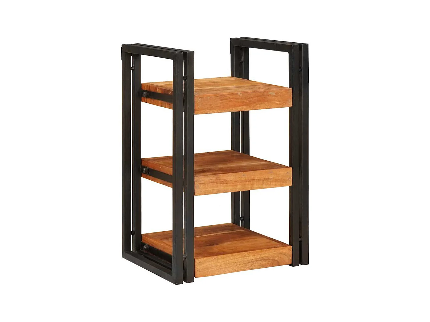 Comodino Marrone e nero Legno massello di acacia