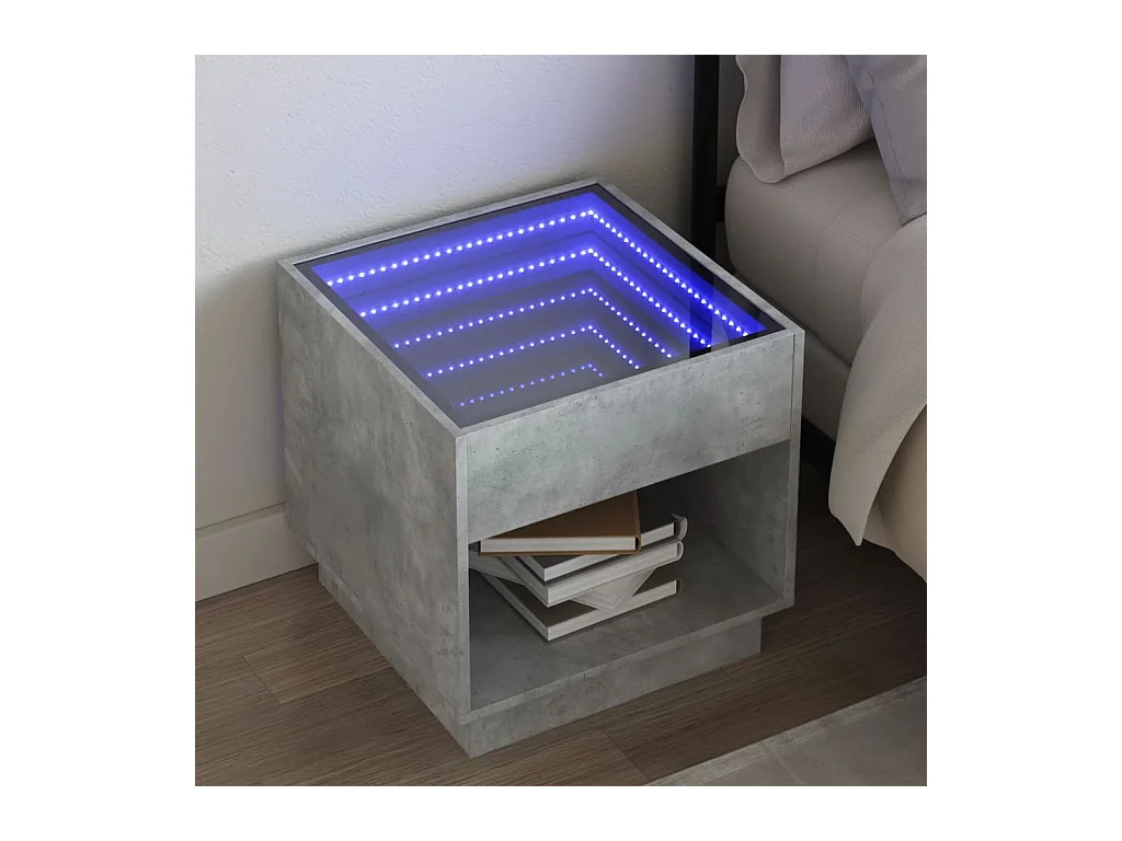 Mesita de noche con LED infinito gris hormigón 50x50x50 cm