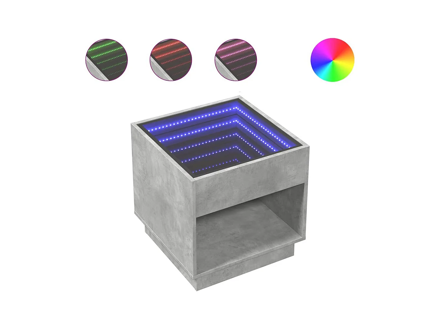 Mesita de noche con LED infinito gris hormigón 50x50x50 cm