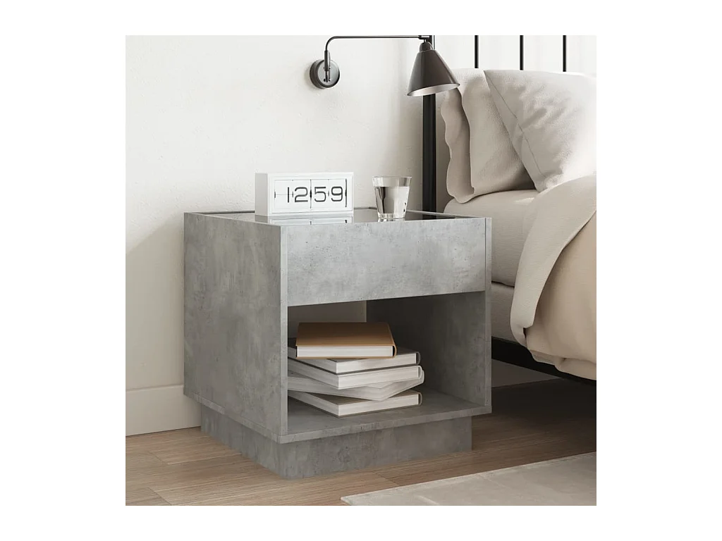 Mesita de noche con LED infinito gris hormigón 50x50x50 cm