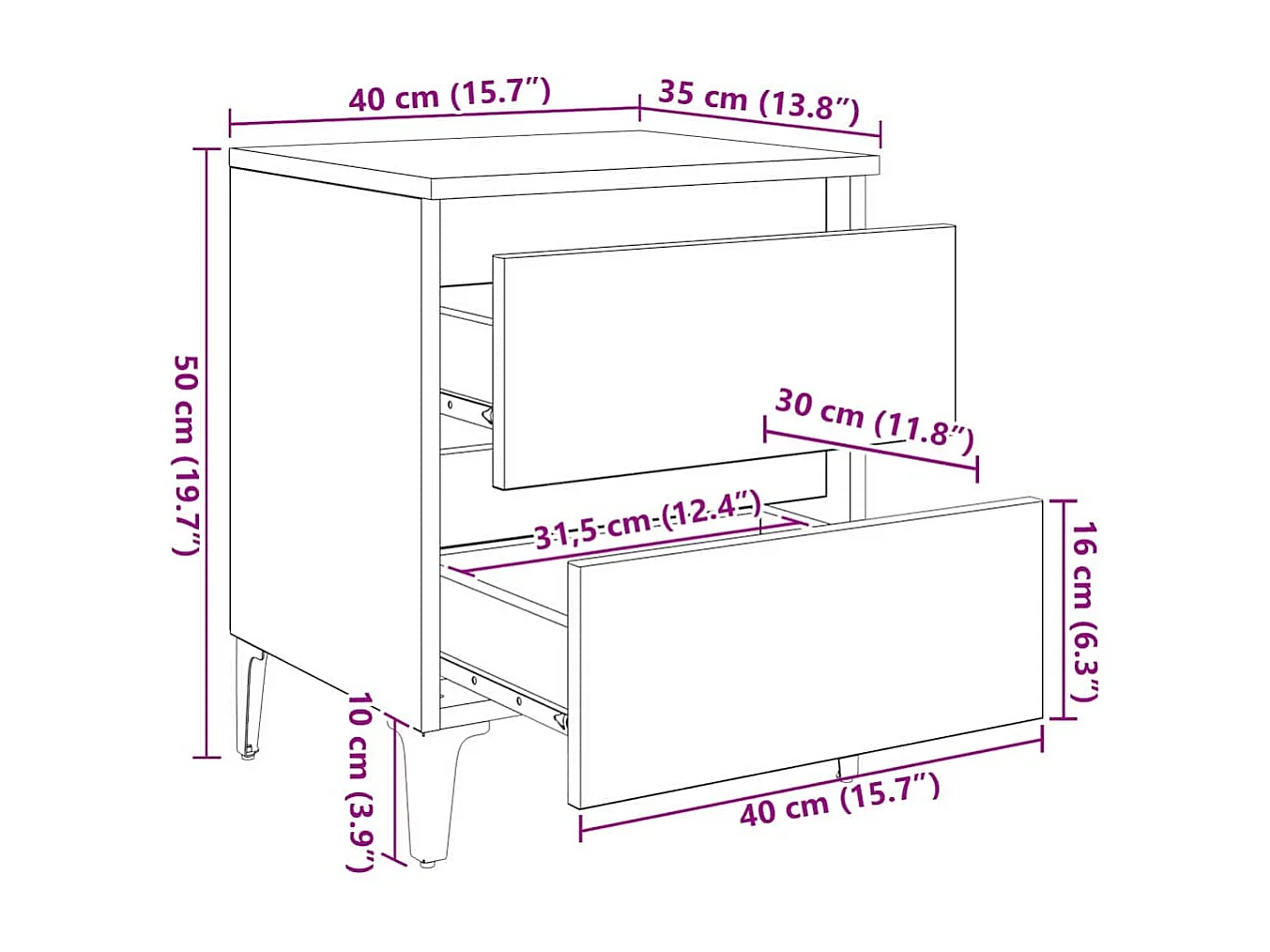 Cabinet de chevet avec tiroir 2 pcs Bois ancien 40 x 35 x 50 cm