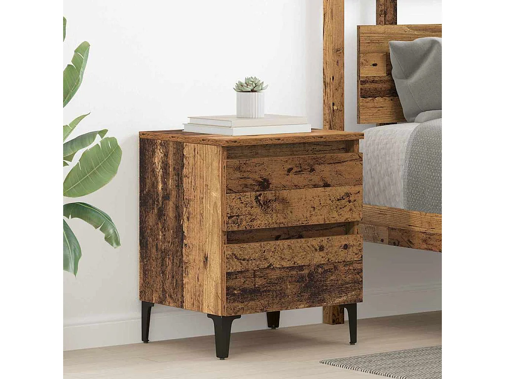 Cabinet de chevet avec tiroir 2 pcs Bois ancien 40 x 35 x 50 cm