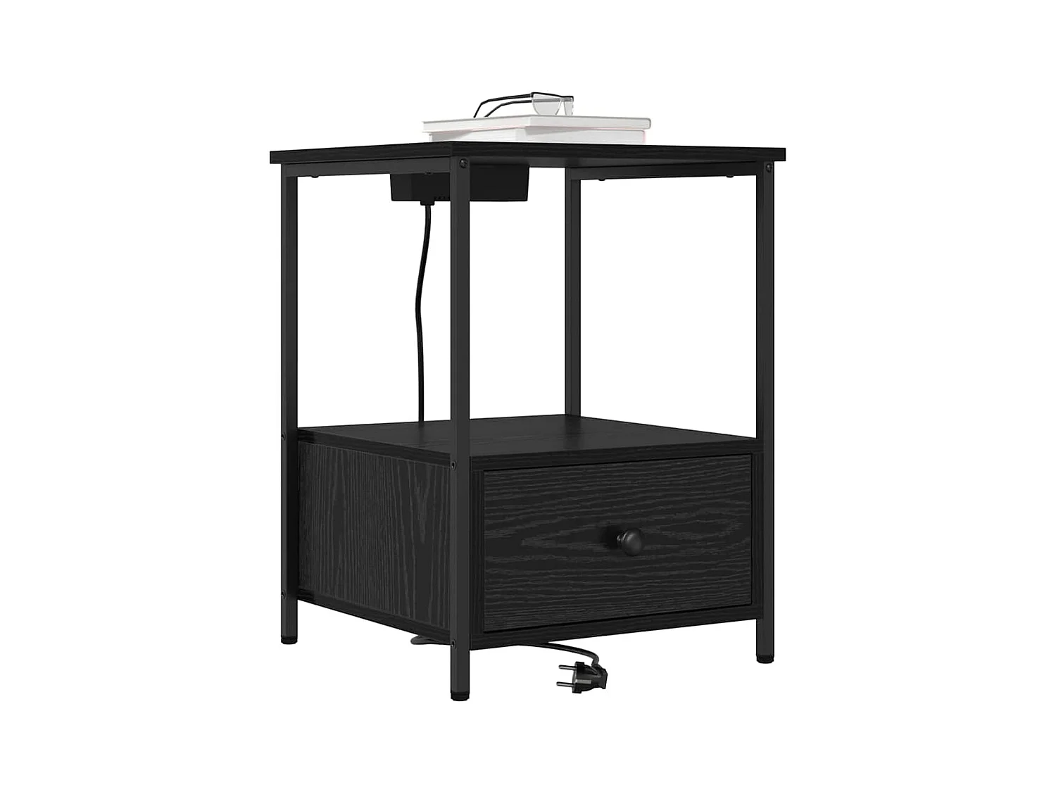 Table de nuit avec station de chargement avec tiroir Chêne noir
