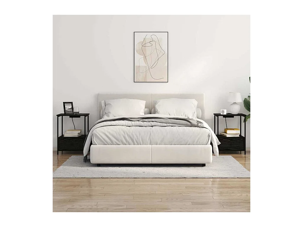 Table de nuit avec station de chargement avec tiroir Chêne noir