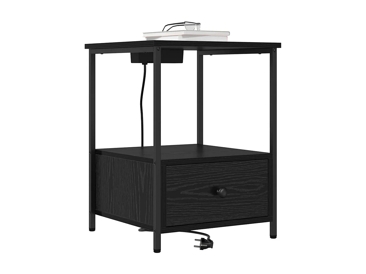Nachtkastje met oplaadstation en lade in zwart eikenhout
