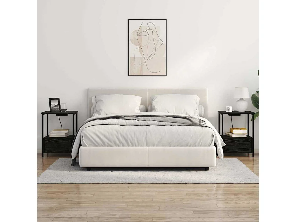 Nachtkastje met oplaadstation en lade in zwart eikenhout