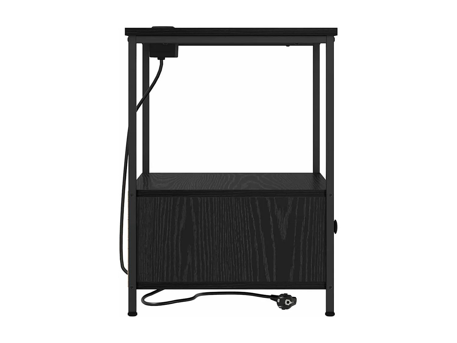 Nachtkastje met oplaadstation en lade in zwart eikenhout