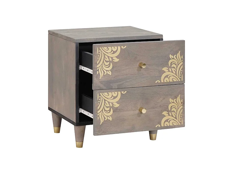 Nachtkastje Grijs 40 x 33 x 46 cm massief mangohout