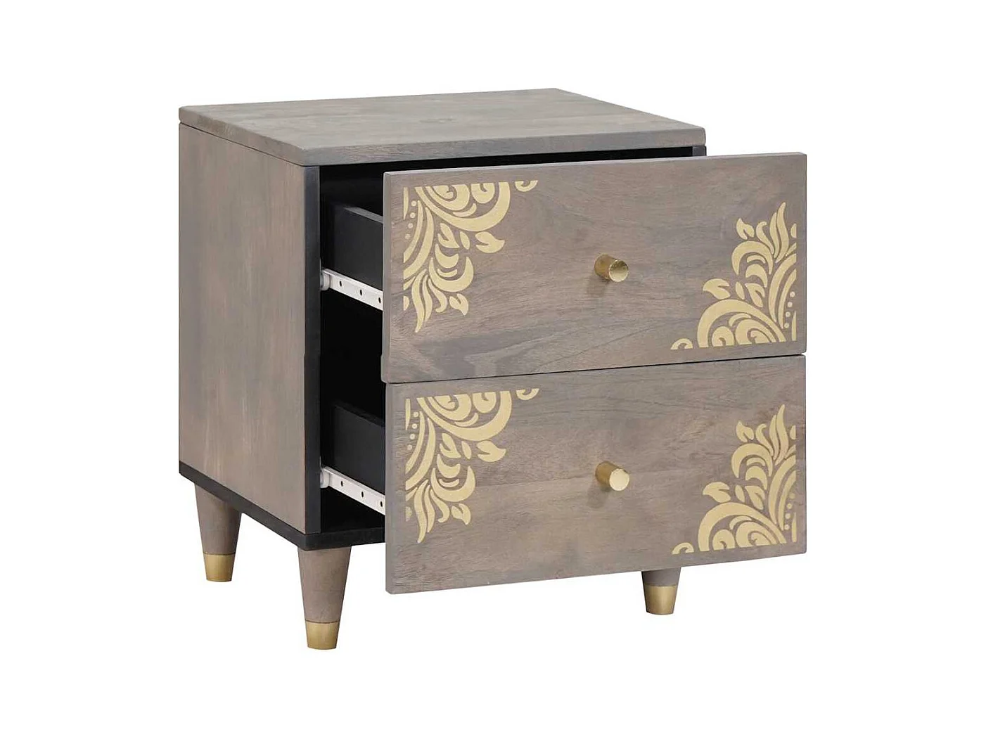 Mesilla de noche Gris 40 x 33 x 46 cm madera maciza de mango