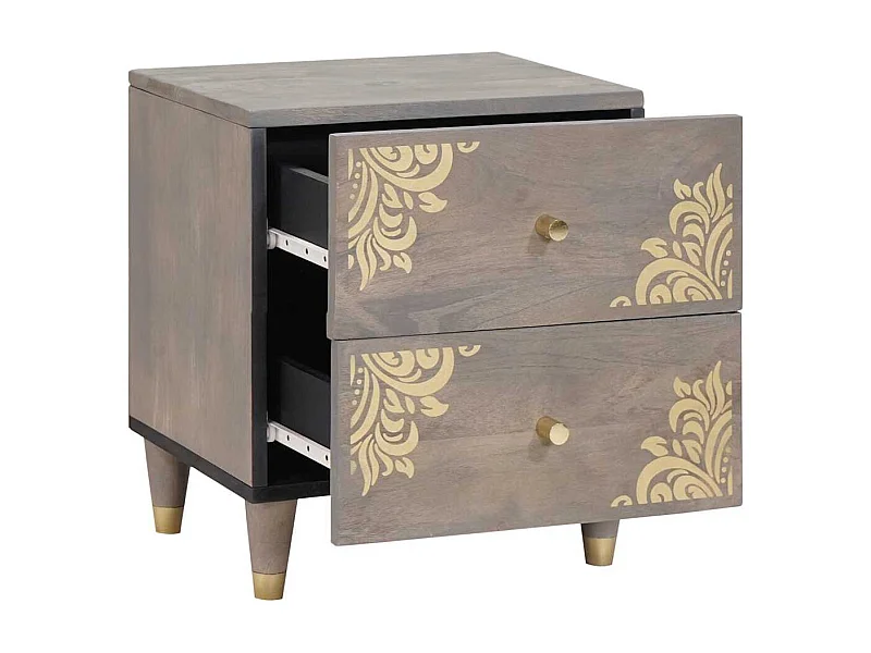 Cabinet de chevet Gris 40 x 33 x 46 cm bois de manguier massif