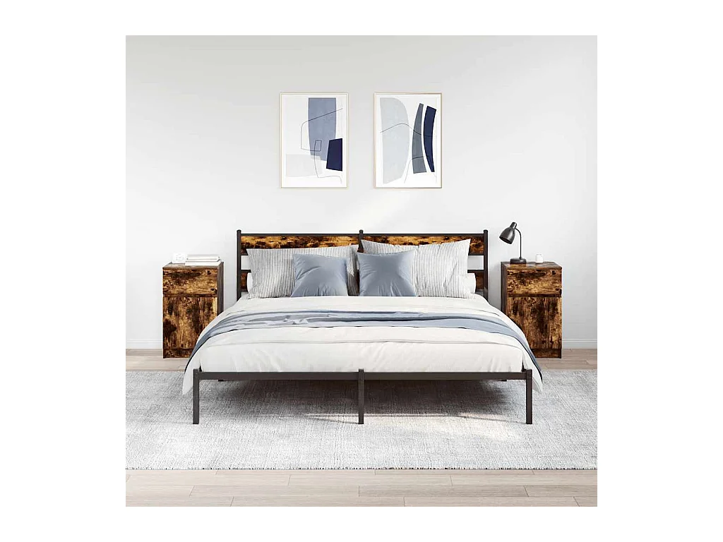 Nachtkastjes 2 stuks gerookt eiken 39x35x65 cm bewerkt hout