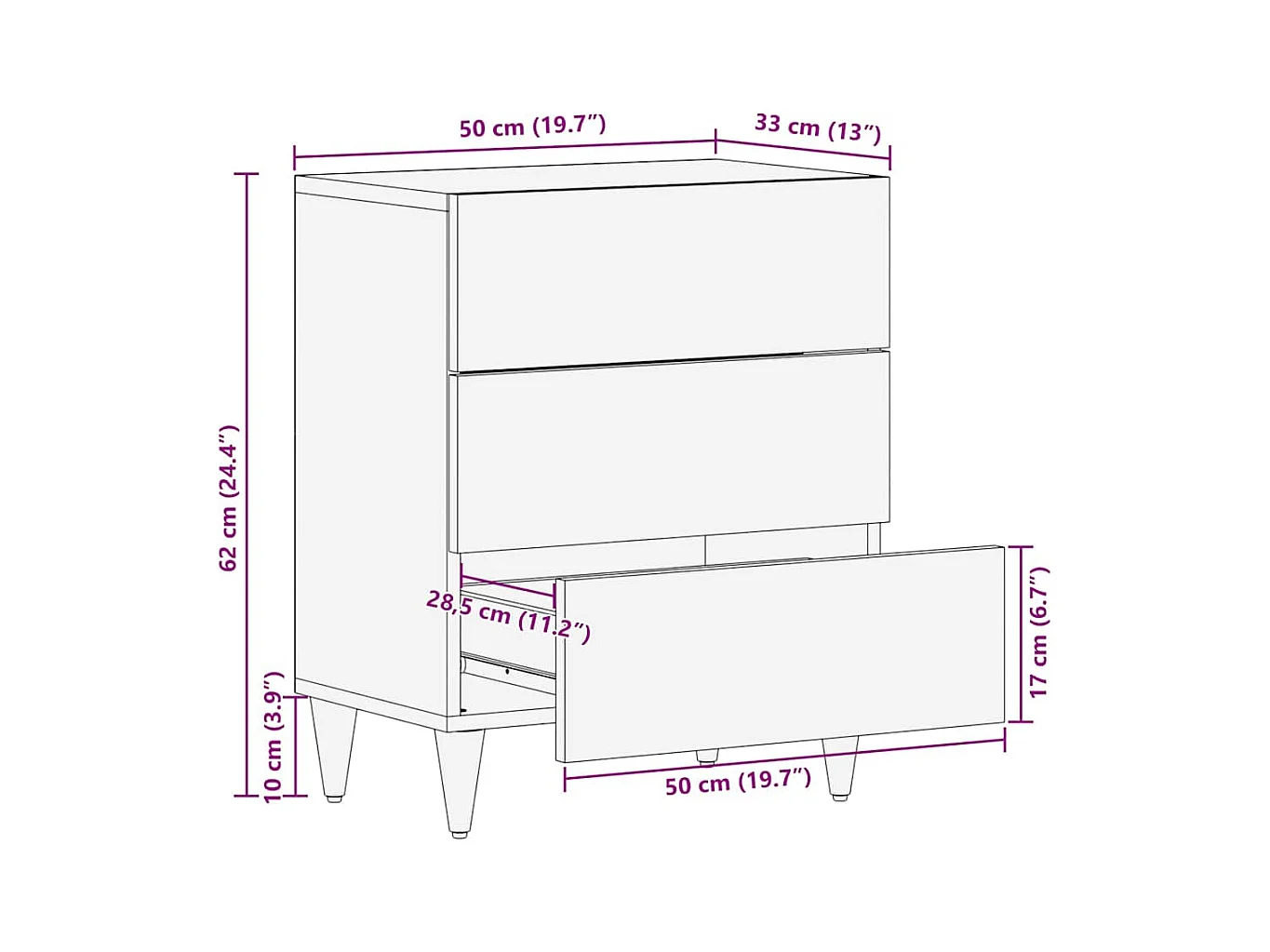 Mesita de noche con cajón Marrón claro 50 x 33 x 60 cm