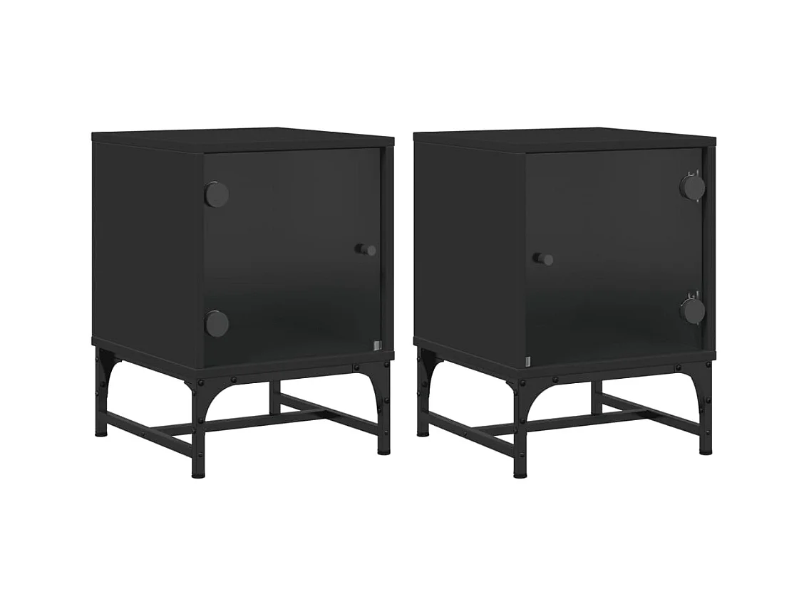 Nachtkastjes met glazen deuren 2 stuks zwart 35x37x50 cm