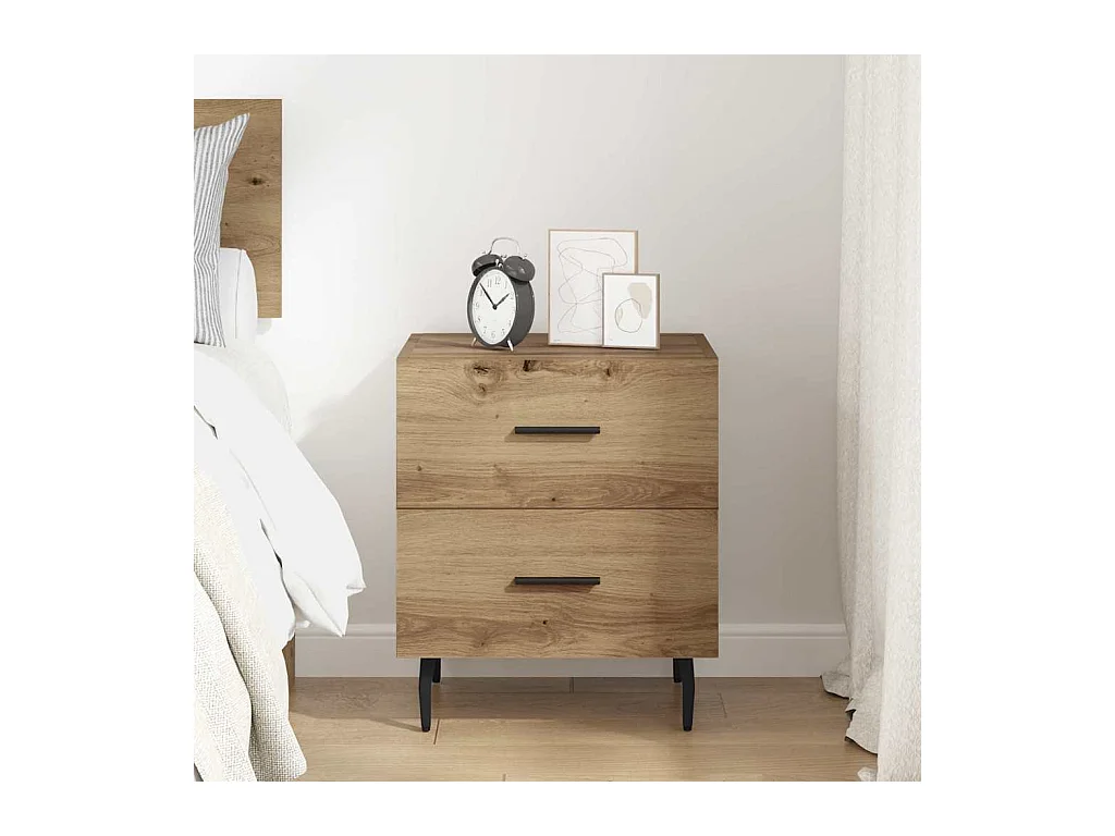 Comodino con cassetto, rovere lavorato a mano, 40 x 35 x 47,5 cm