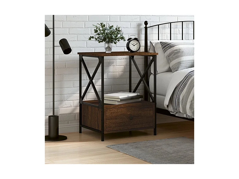 Nachtkastje bruin eiken 50x41x65 cm bewerkt hout