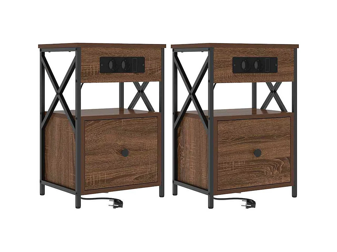 Mesilla de noche 2 piezas Roble marrón 40 x 31 x 60 cm