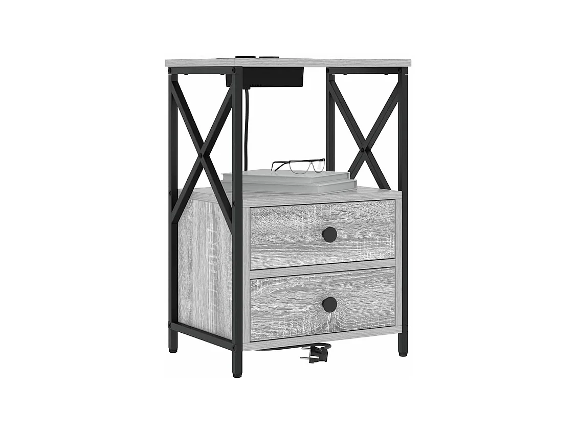 Mesita de noche de dos piezas en gris Sonoma con estación de carga