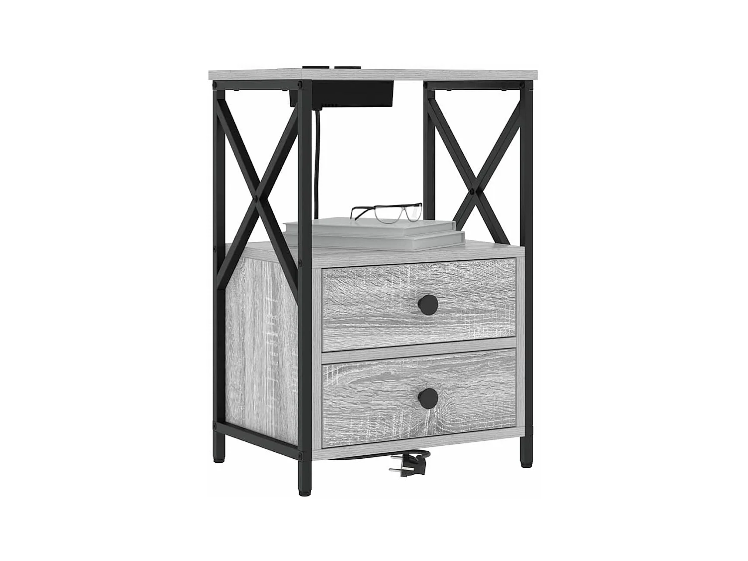 Mesita de noche de dos piezas en gris Sonoma con estación de carga