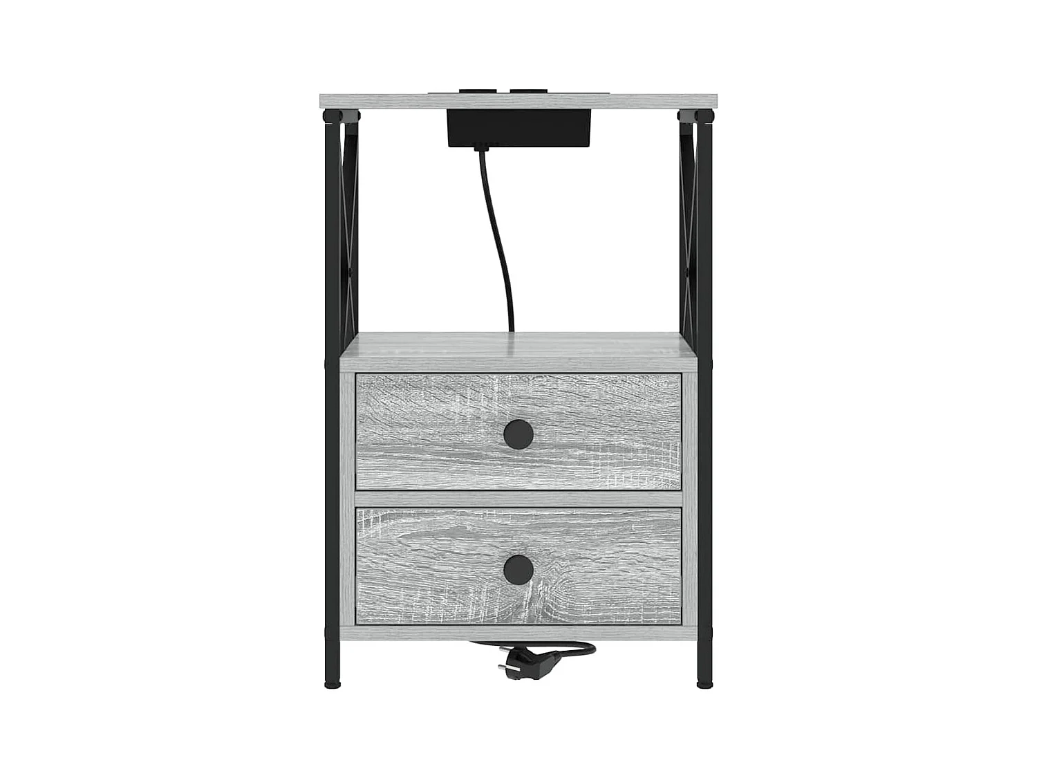 Mesita de noche de dos piezas en gris Sonoma con estación de carga
