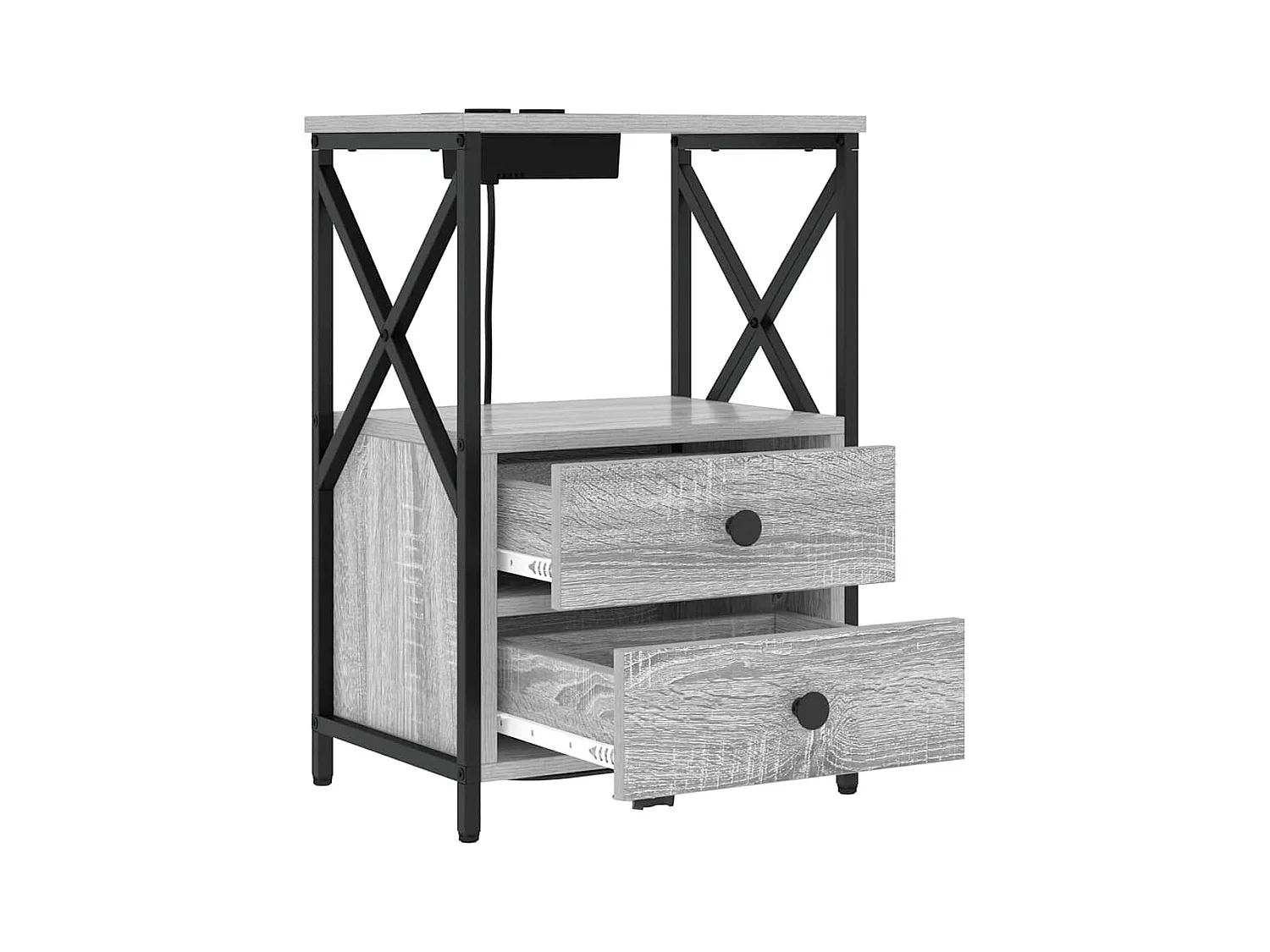 Mesita de noche de dos piezas en gris Sonoma con estación de carga