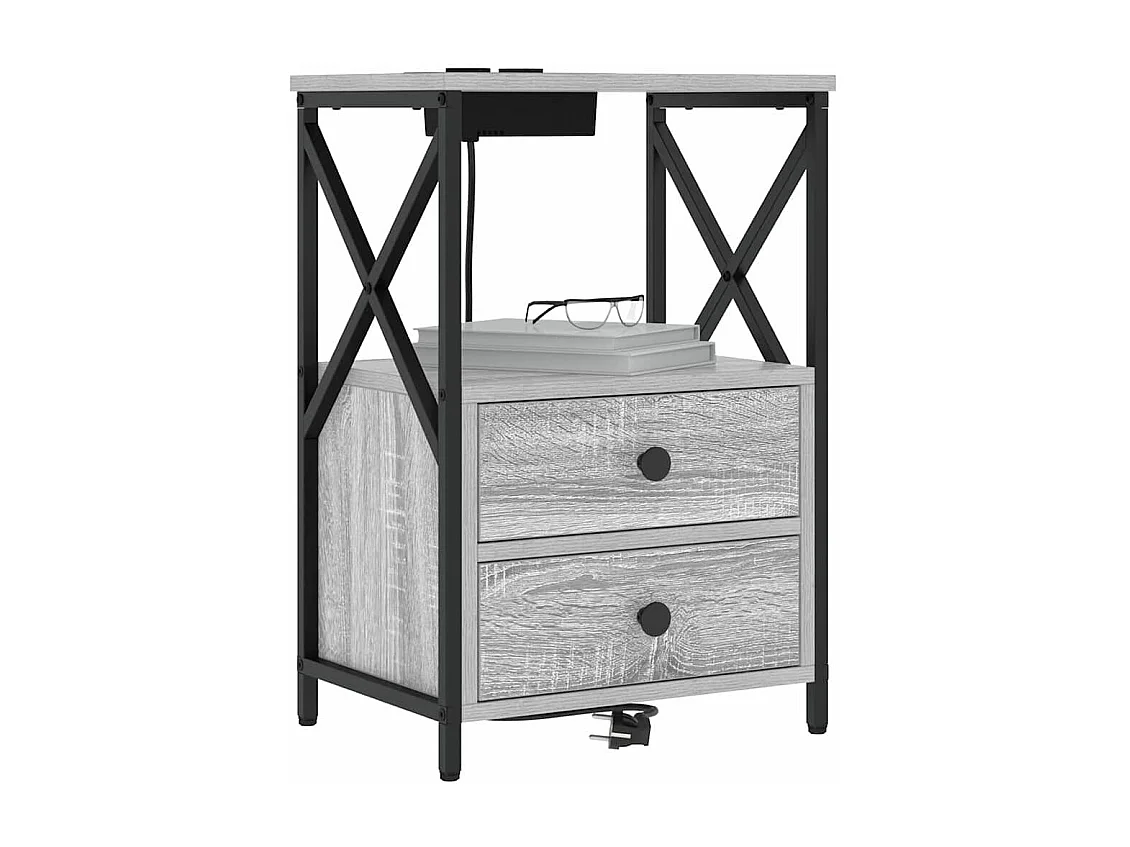 Table de nuit avec station de chargement 2 pcs Sonoma gris