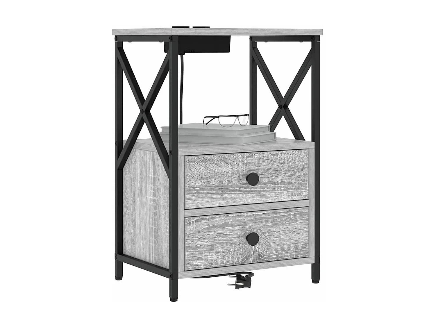 Table de nuit avec station de chargement 2 pcs Sonoma gris