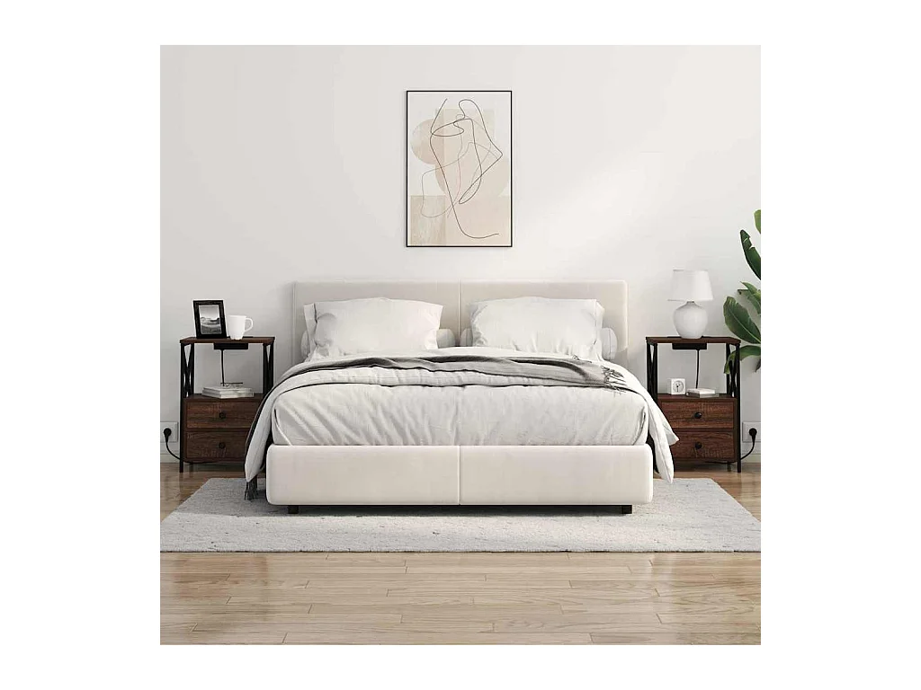 Mesita de noche con estación de carga 2 piezas Roble Marrón