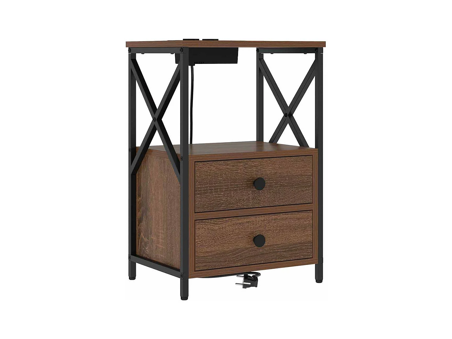 Mesita de noche con estación de carga 2 piezas Roble Marrón