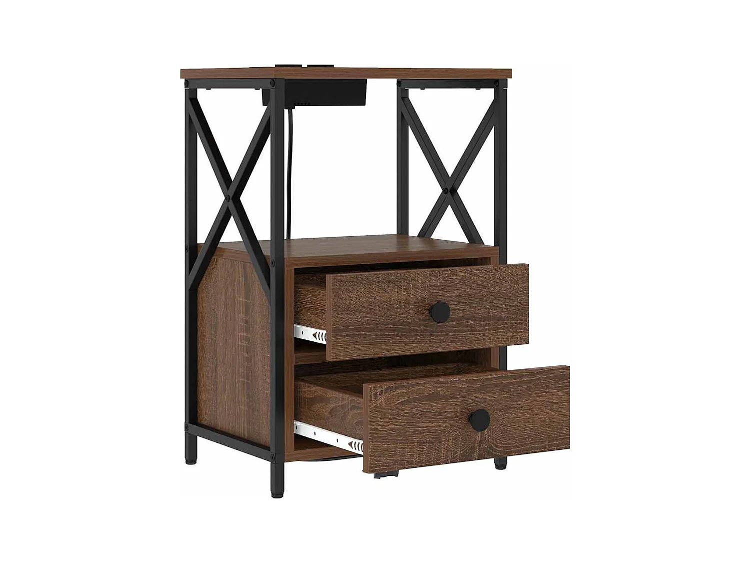 Mesita de noche con estación de carga 2 piezas Roble Marrón